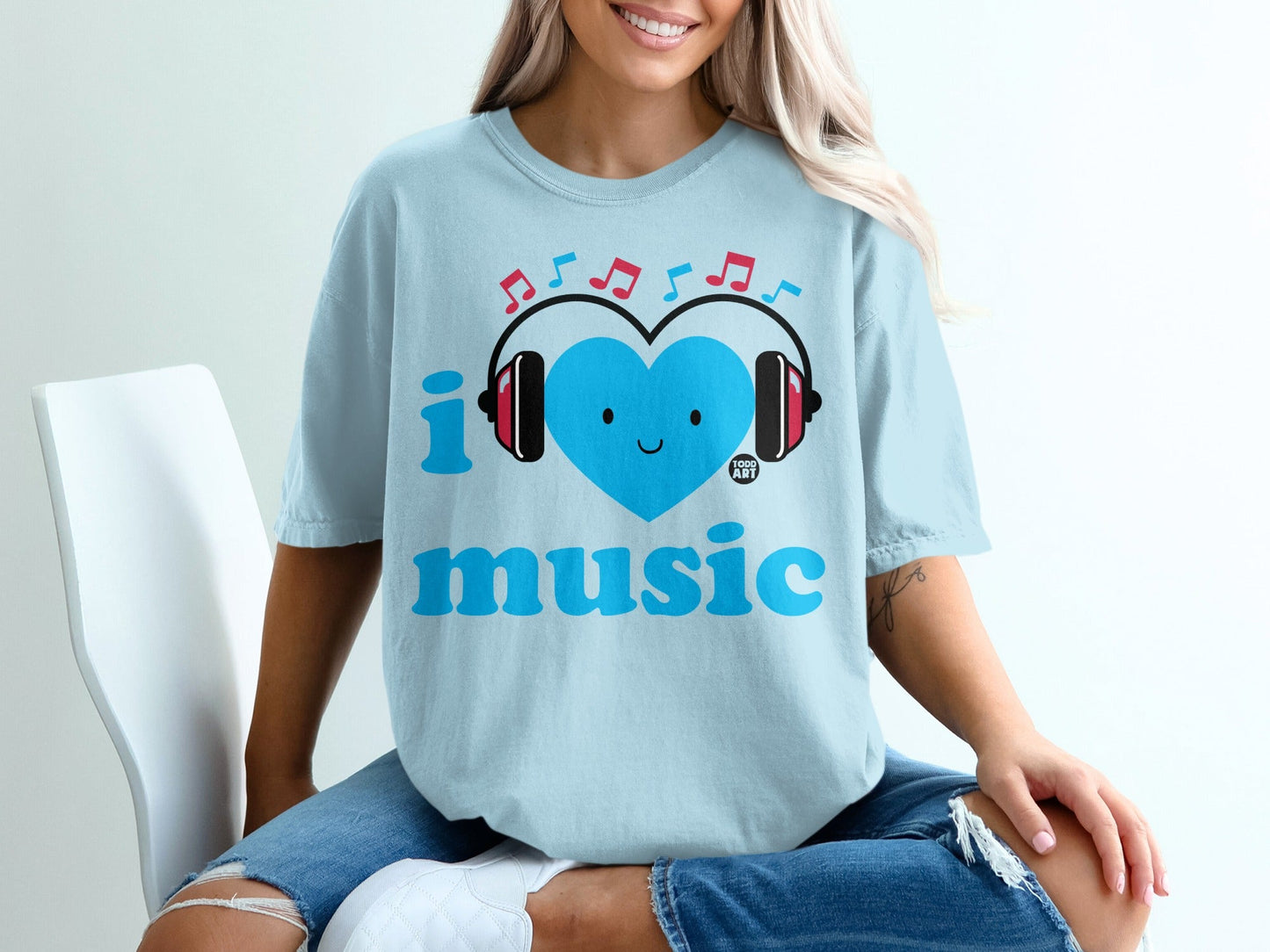 I Love Music Heart with Headphones Graphic T-shirt