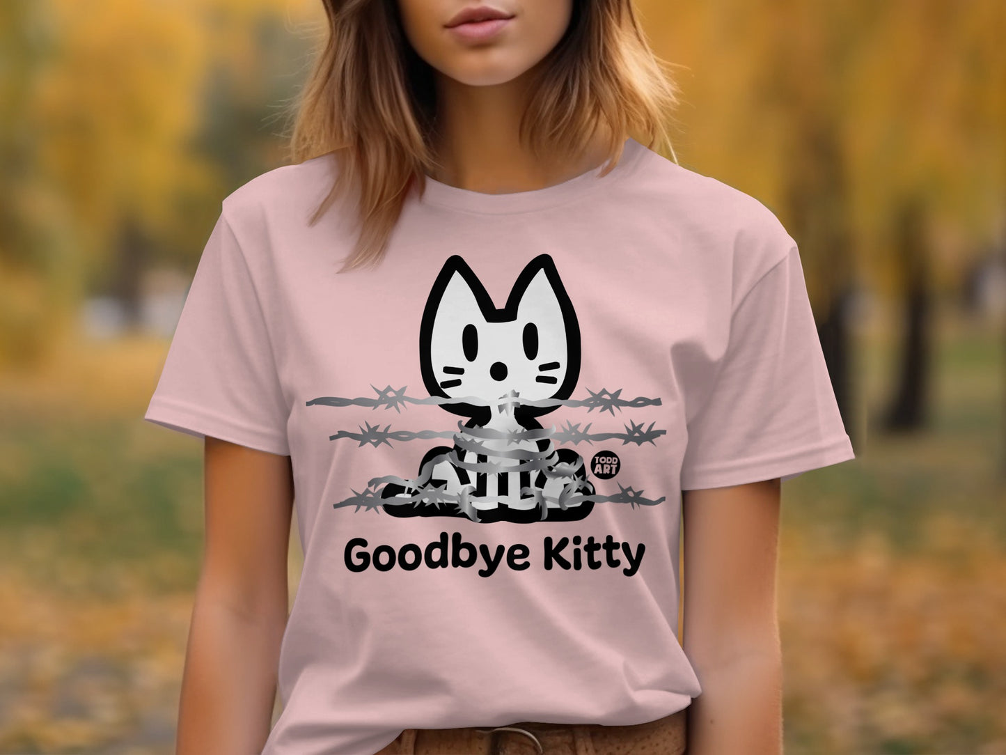 Goodbye Kitty Barbed Wire Art T-Shirt