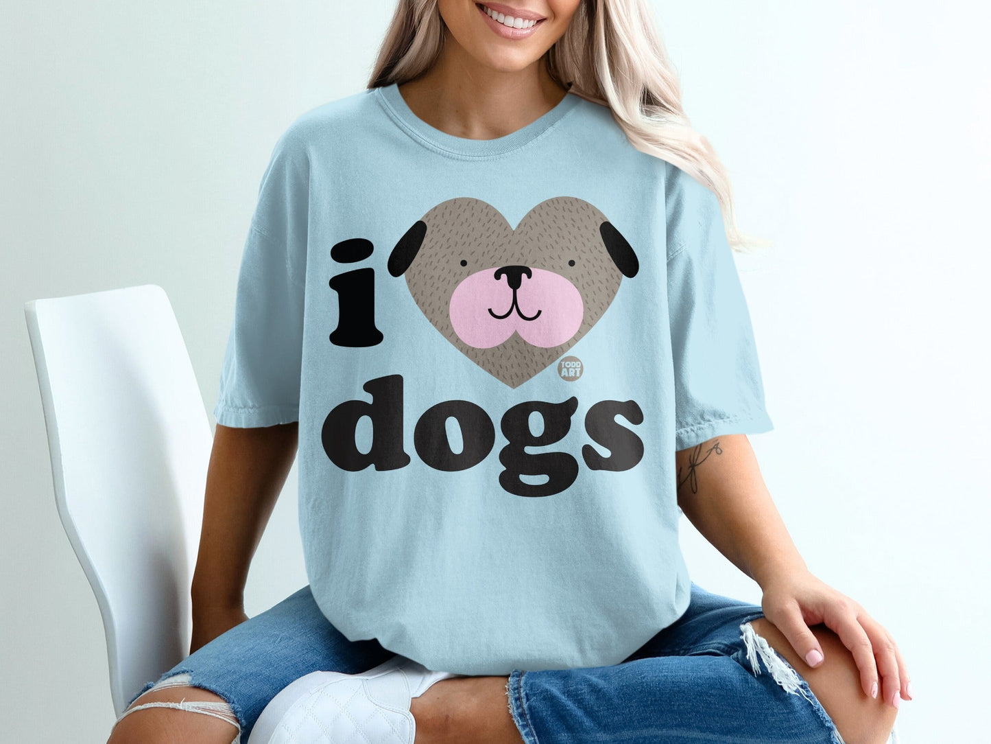 I Love Dogs Cute Heart-Faced Puppy Graphic Shirt