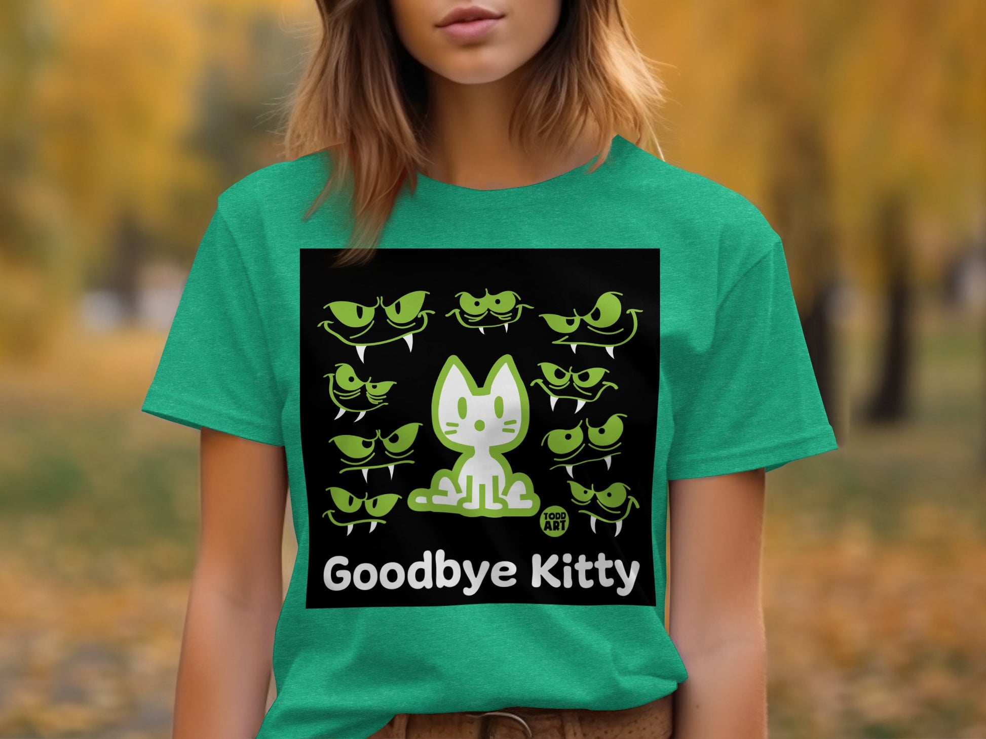 Goodbye Kitty Graphic Tee with Multiple Cat Faces