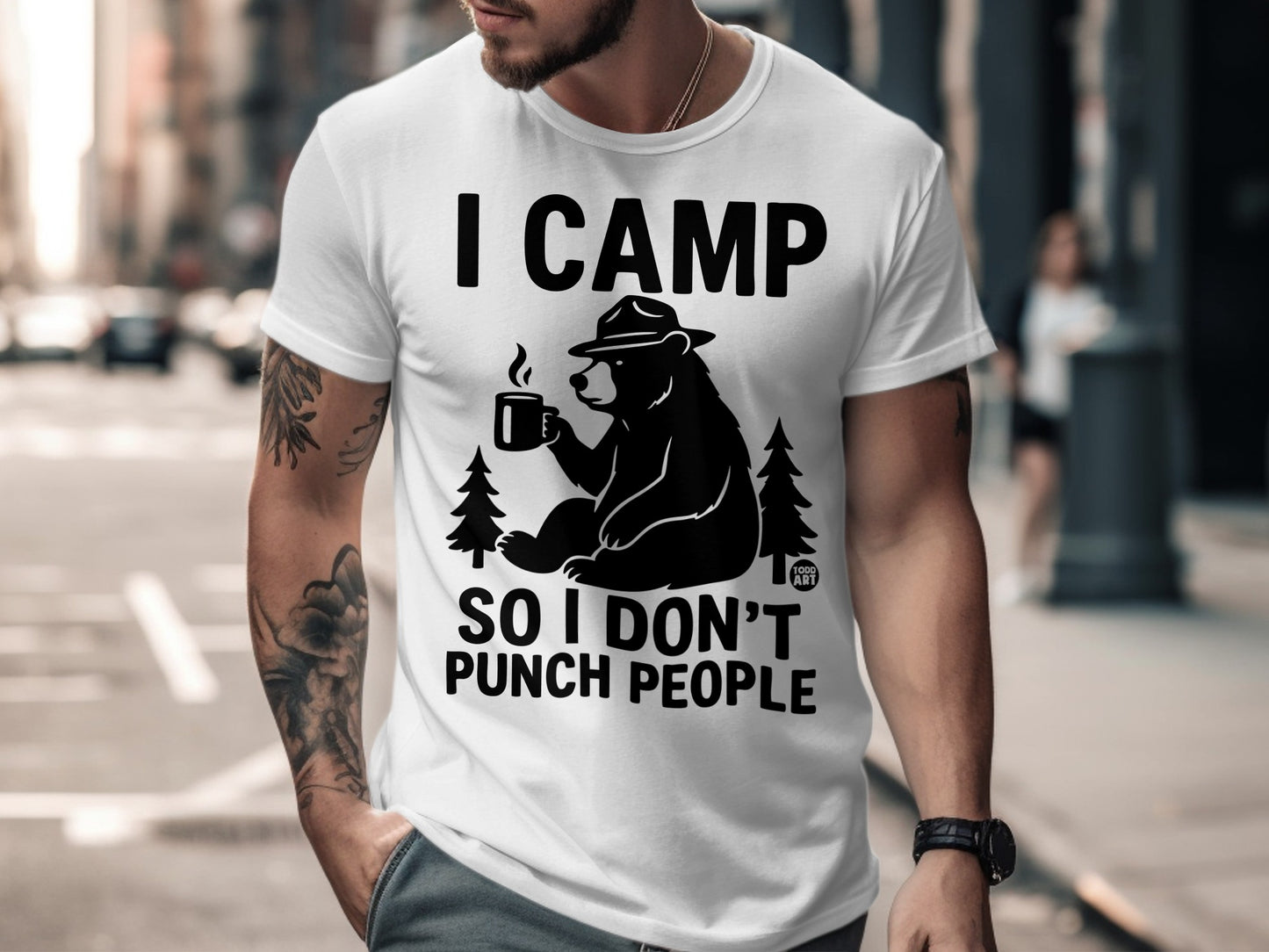 I Camp So I Don't Punch People Funny Bear Shirt