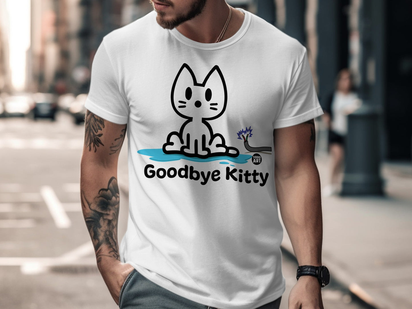 Cute Cat Graphic Goodbye Kitty Short Sleeve Tee