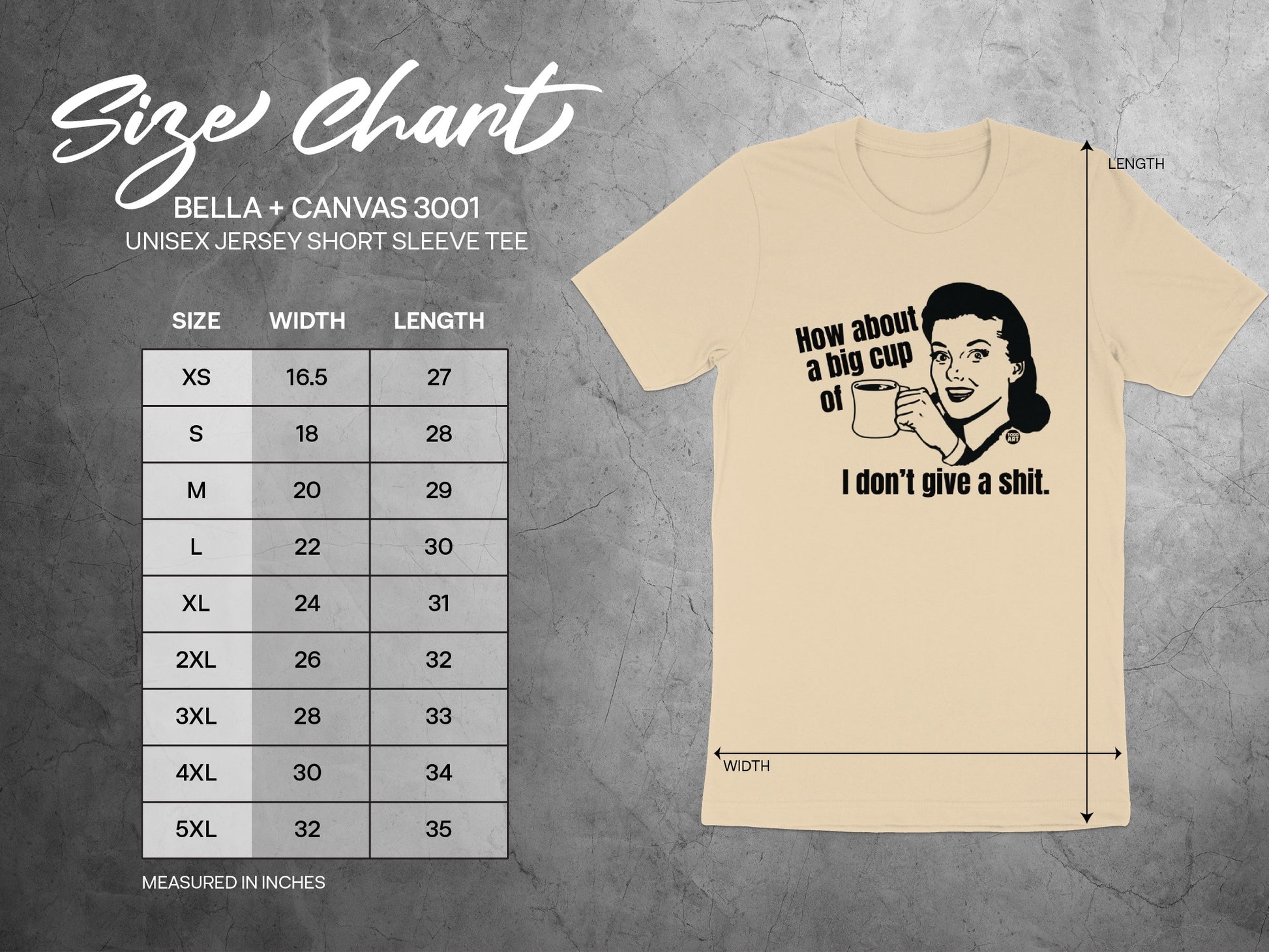 How about a big cup of I don't give a shit tee product