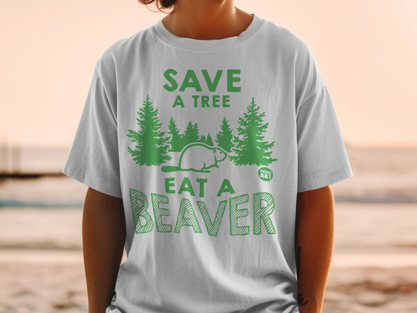 Save a Tree Eat a Beaver Todd Art Graphic T-Shirt