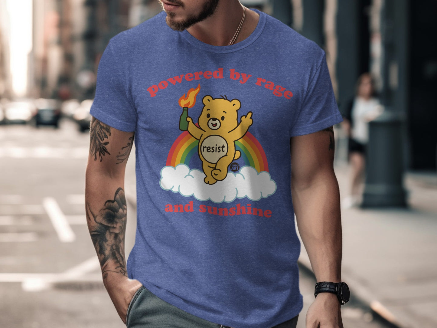Powered by Rage and Sunshine Resist Rainbow T-shirt