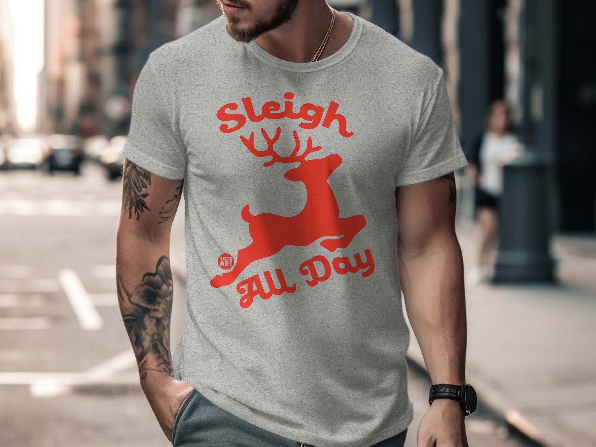 Sleigh All Day Reindeer Graphic T-Shirt