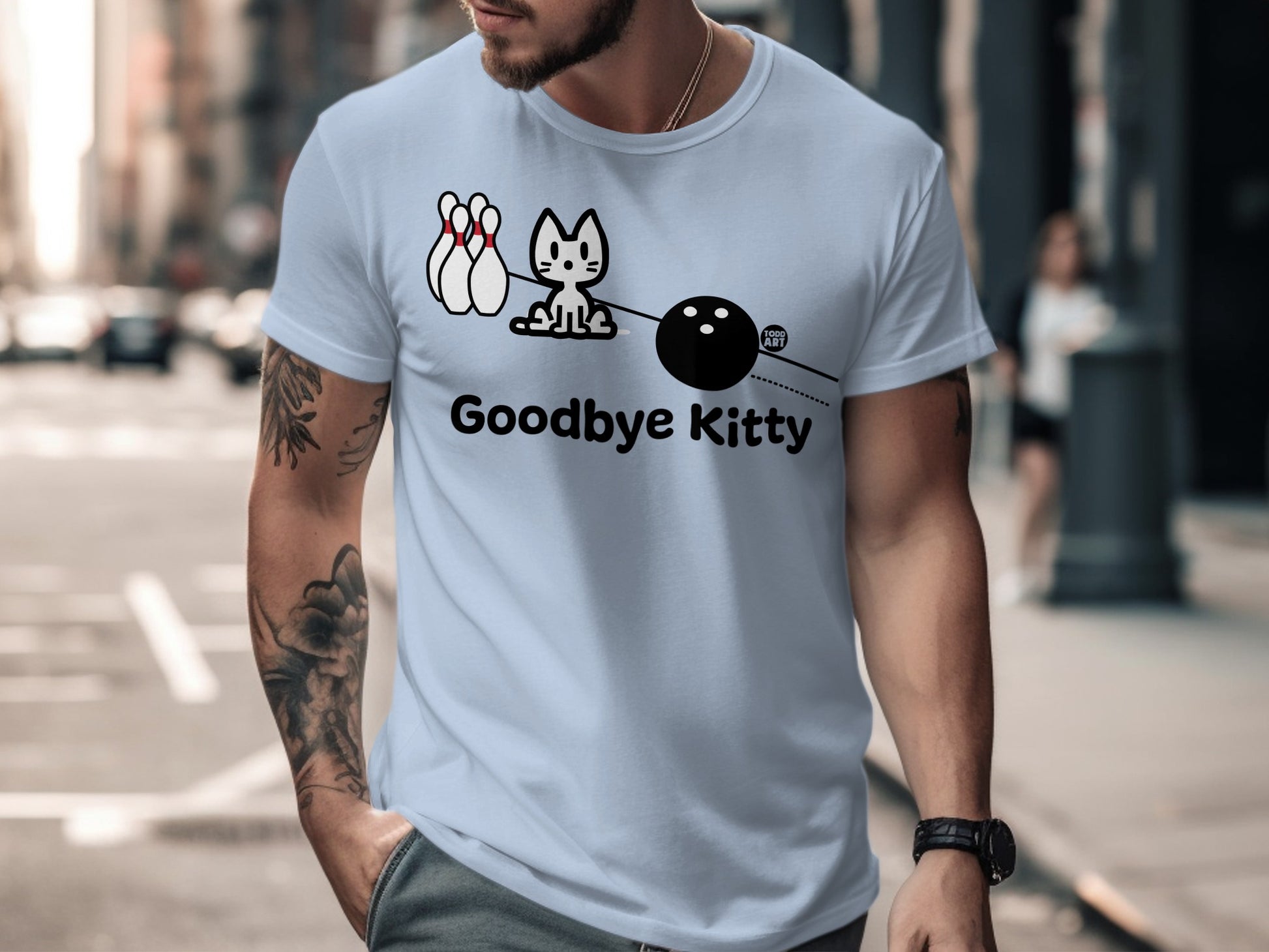 Funny Bowling Goodbye Kitty Graphic T-Shirt Design