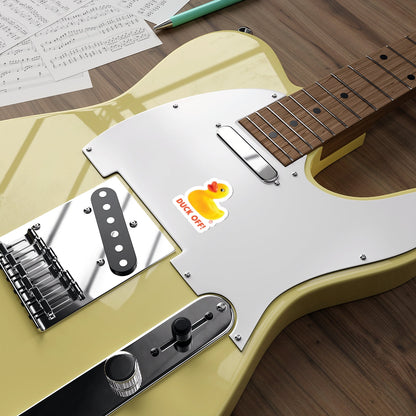 Electric Guitar with Duck Off Sticker