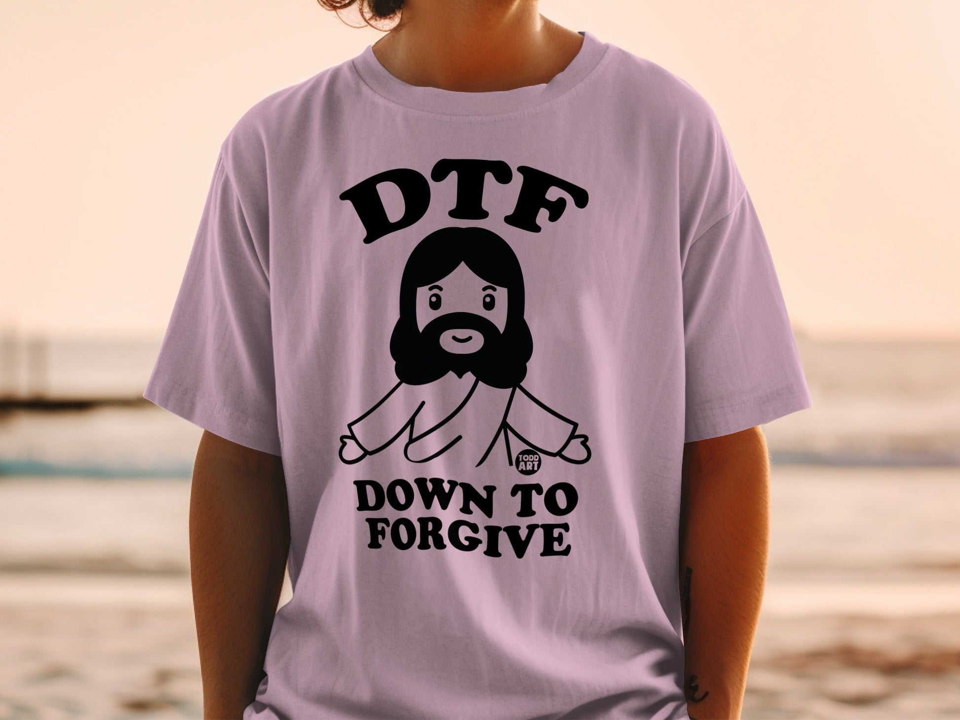 DTF Down to Forgive Jesus graphic t-shirt.