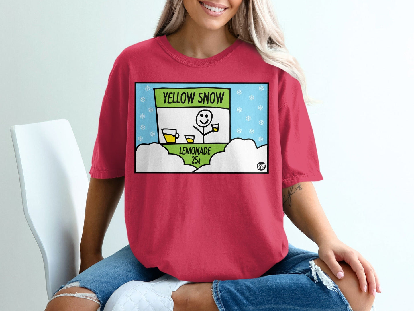 Yellow Snow Lemonade Stand Cartoon Print T-shirt