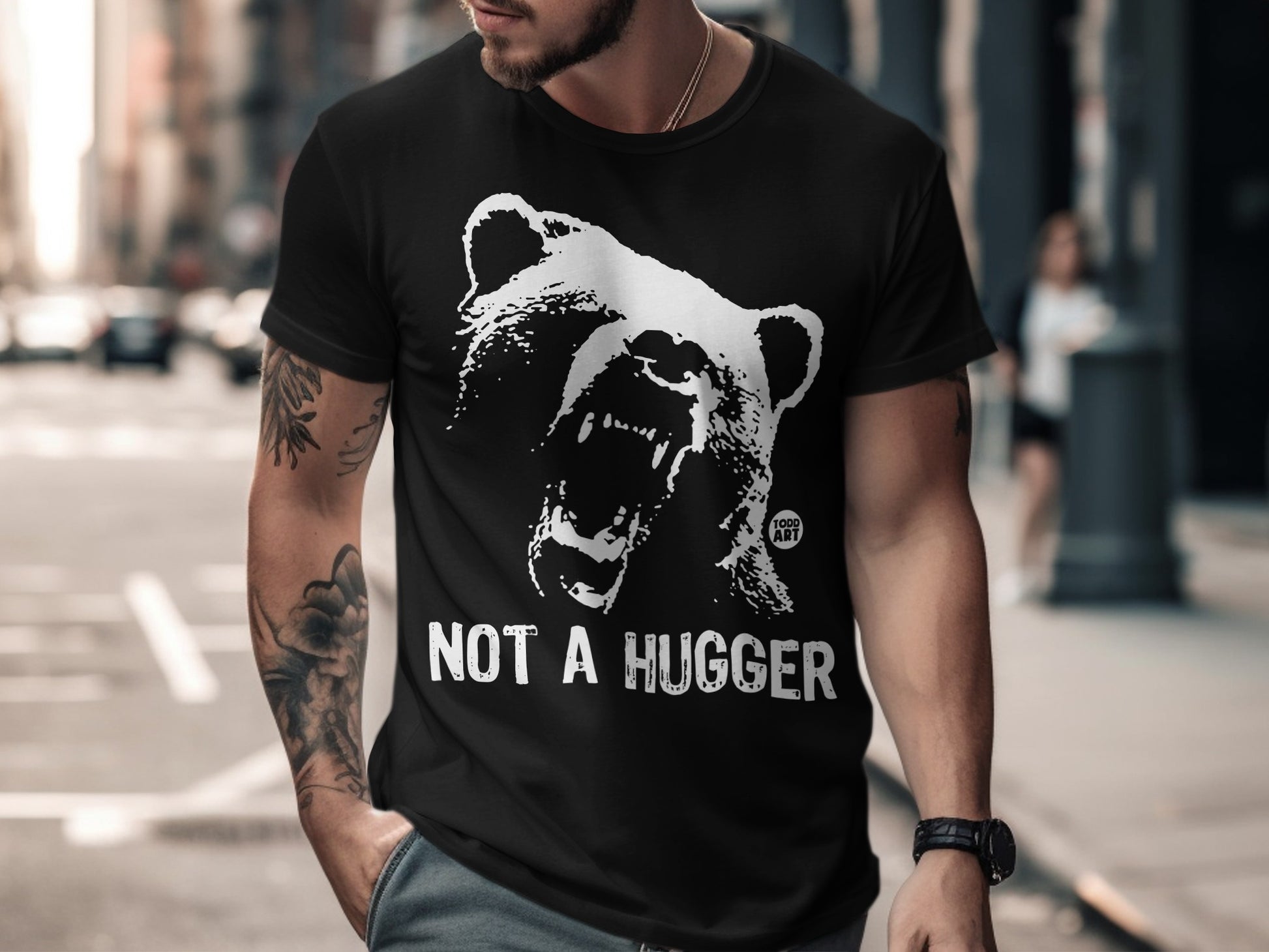 Not A Hugger T-Shirt with Bold Bear Graphic Design