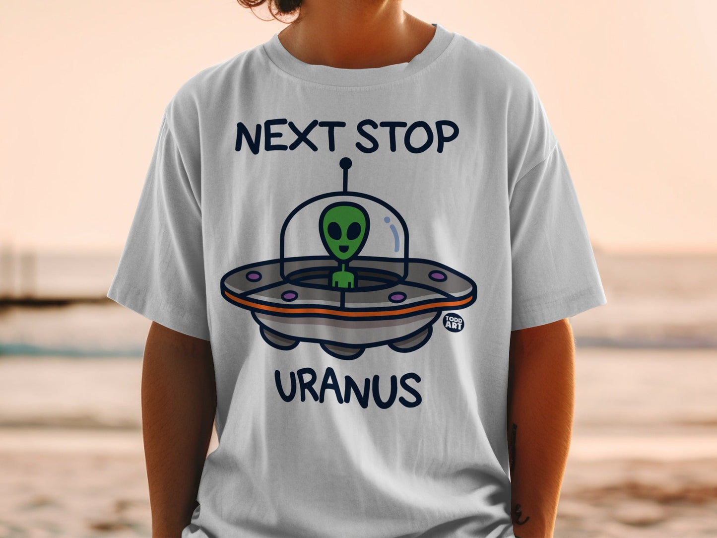 Next Stop Uranus Alien Spaceship Graphic T-shirt