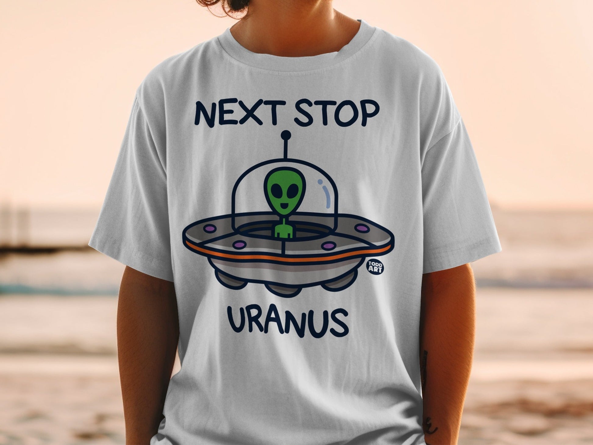 Next Stop Uranus Alien Spaceship Graphic T-shirt