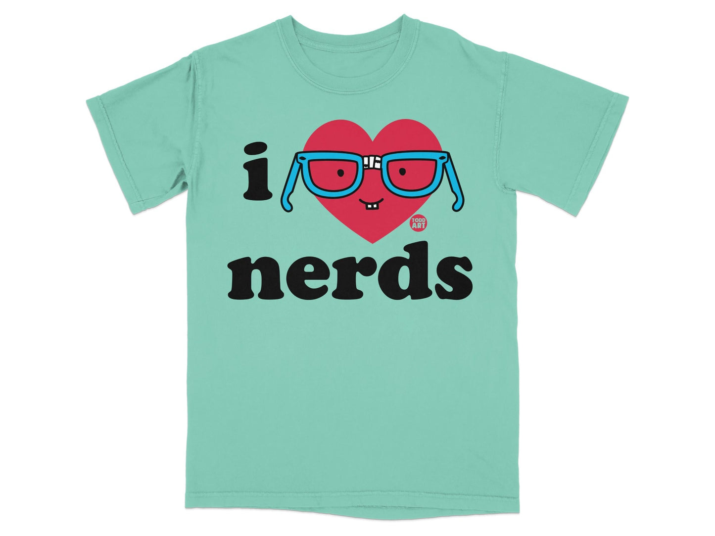I Love Nerds Graphic Tee with Cute Heart Glasses Design