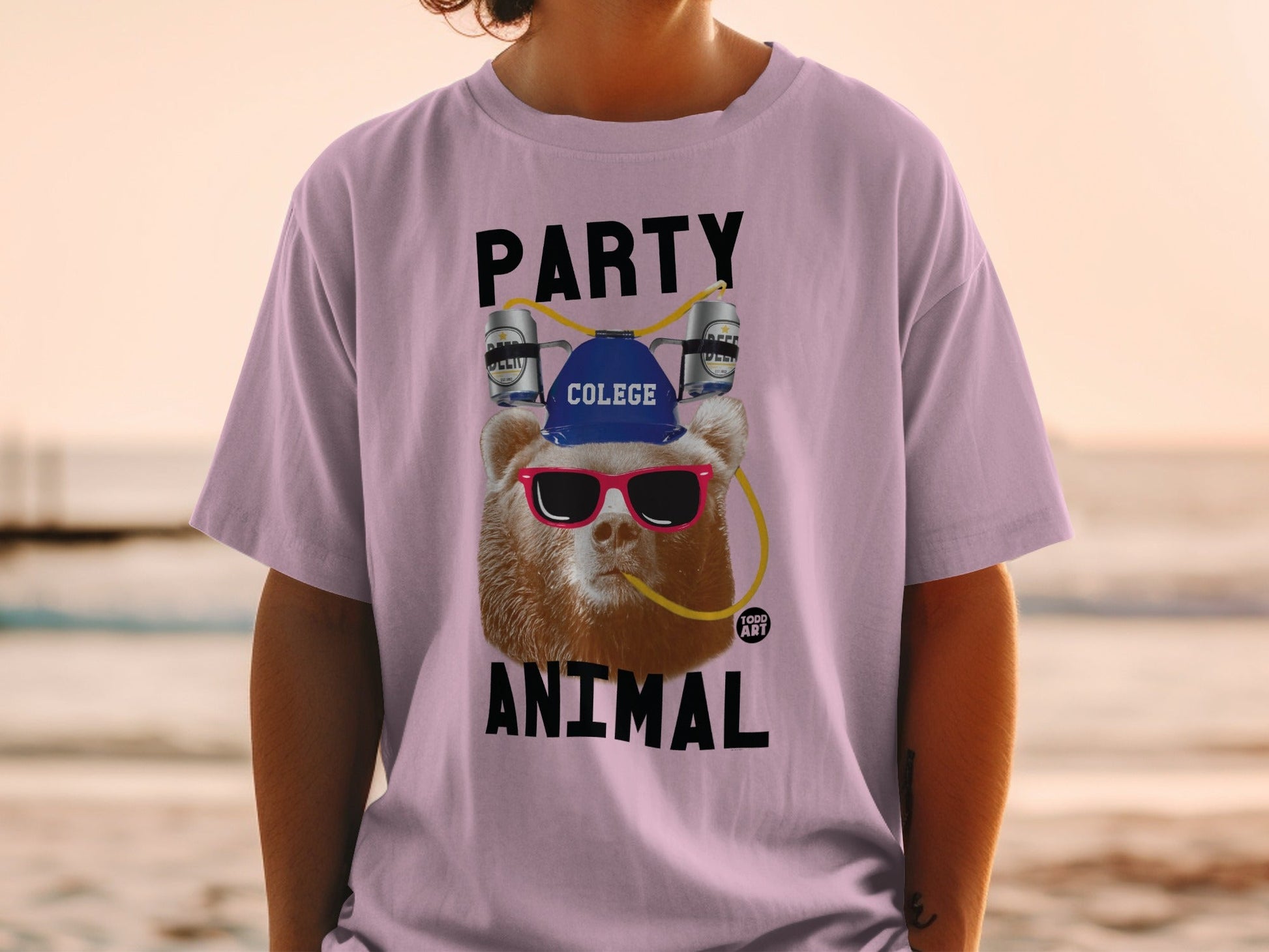 Party Animal College Beer Bear Graphic T-Shirt