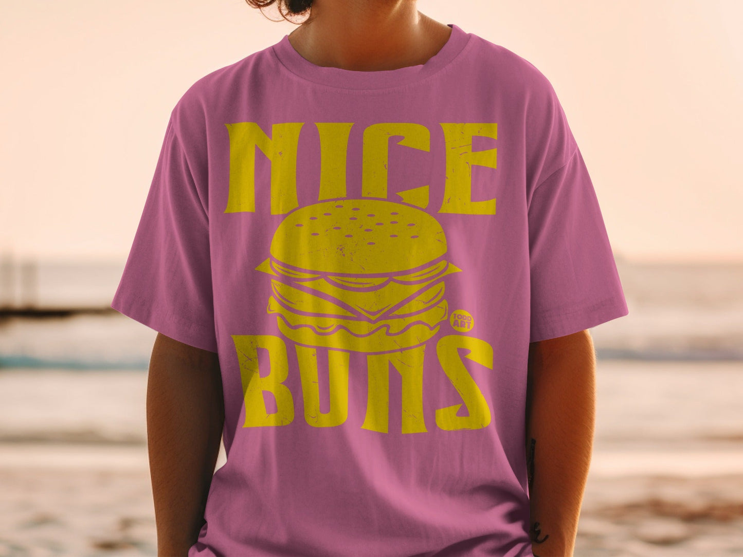 Nice Buns Burger Graphic Pink Short Sleeve Shirt