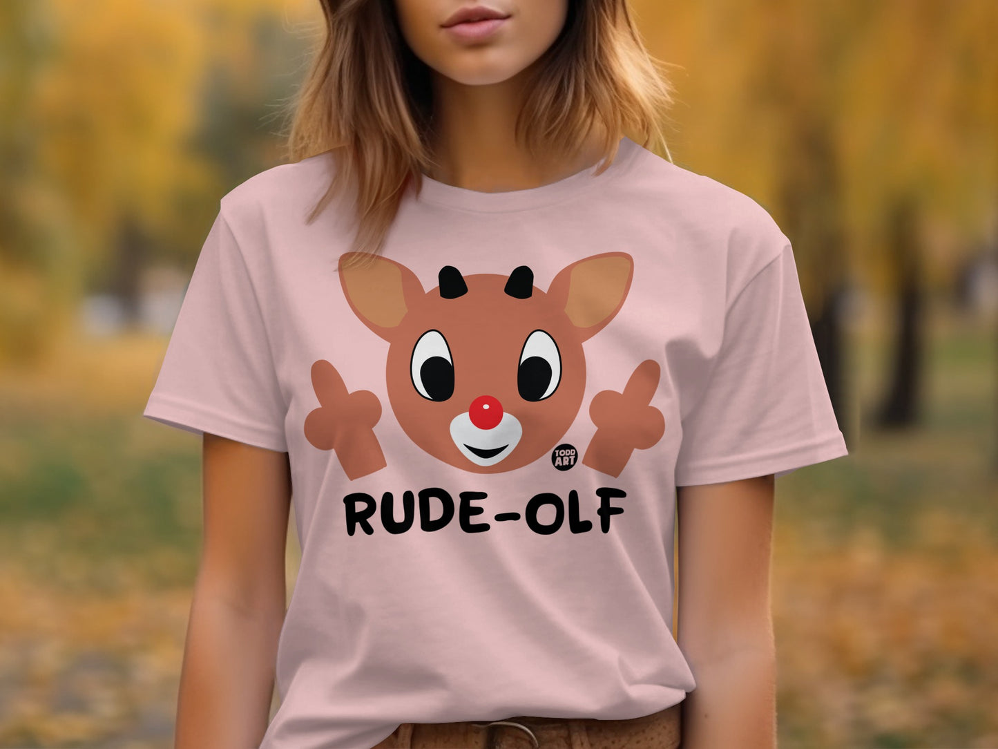 Cute Cartoon Reindeer Christmas Rude-olf Shirt