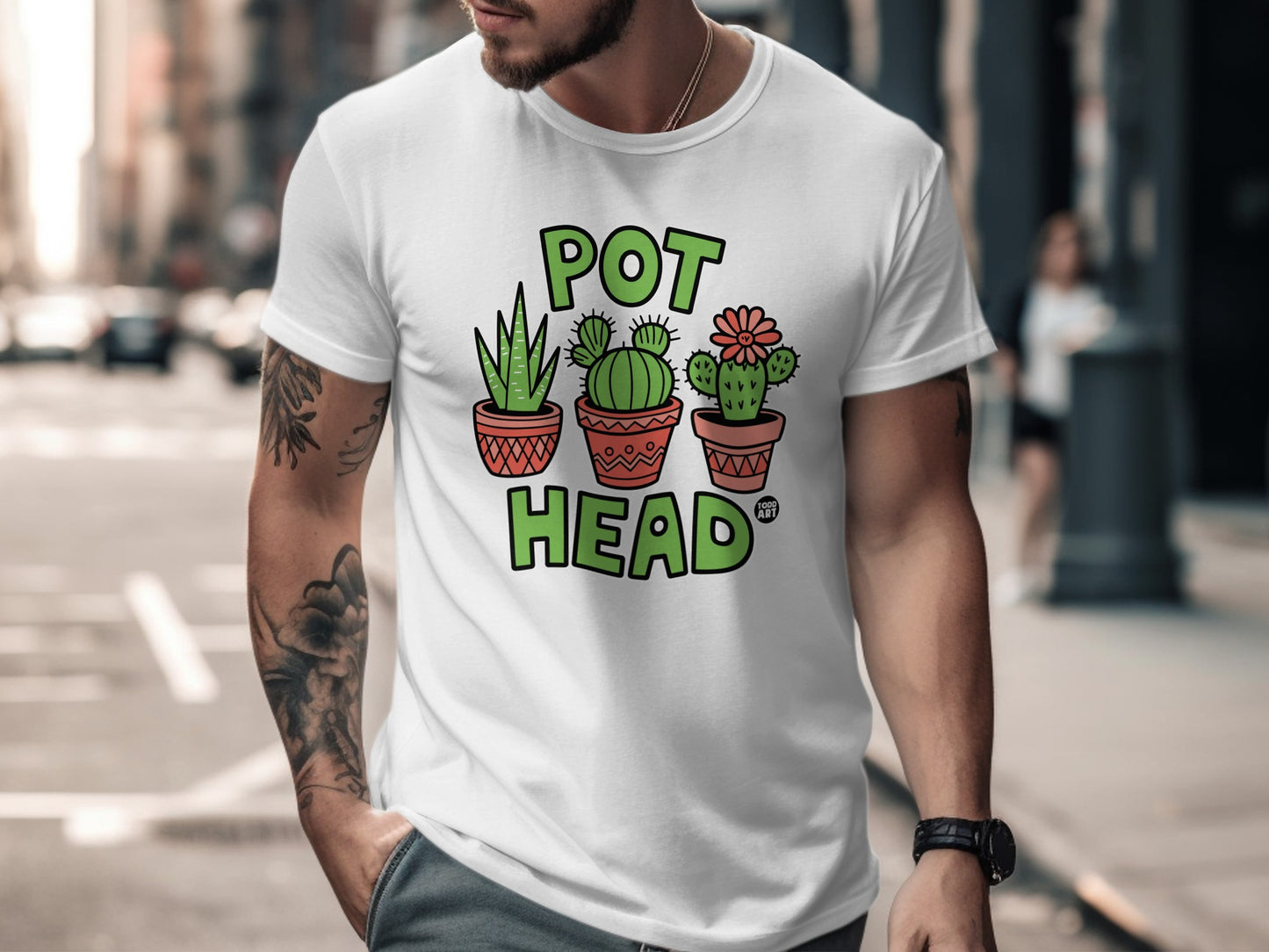 Pot Head Graphic Cacti Design Men's T-Shirt