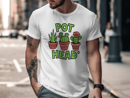 Pot Head Graphic Cacti Design Men's T-Shirt