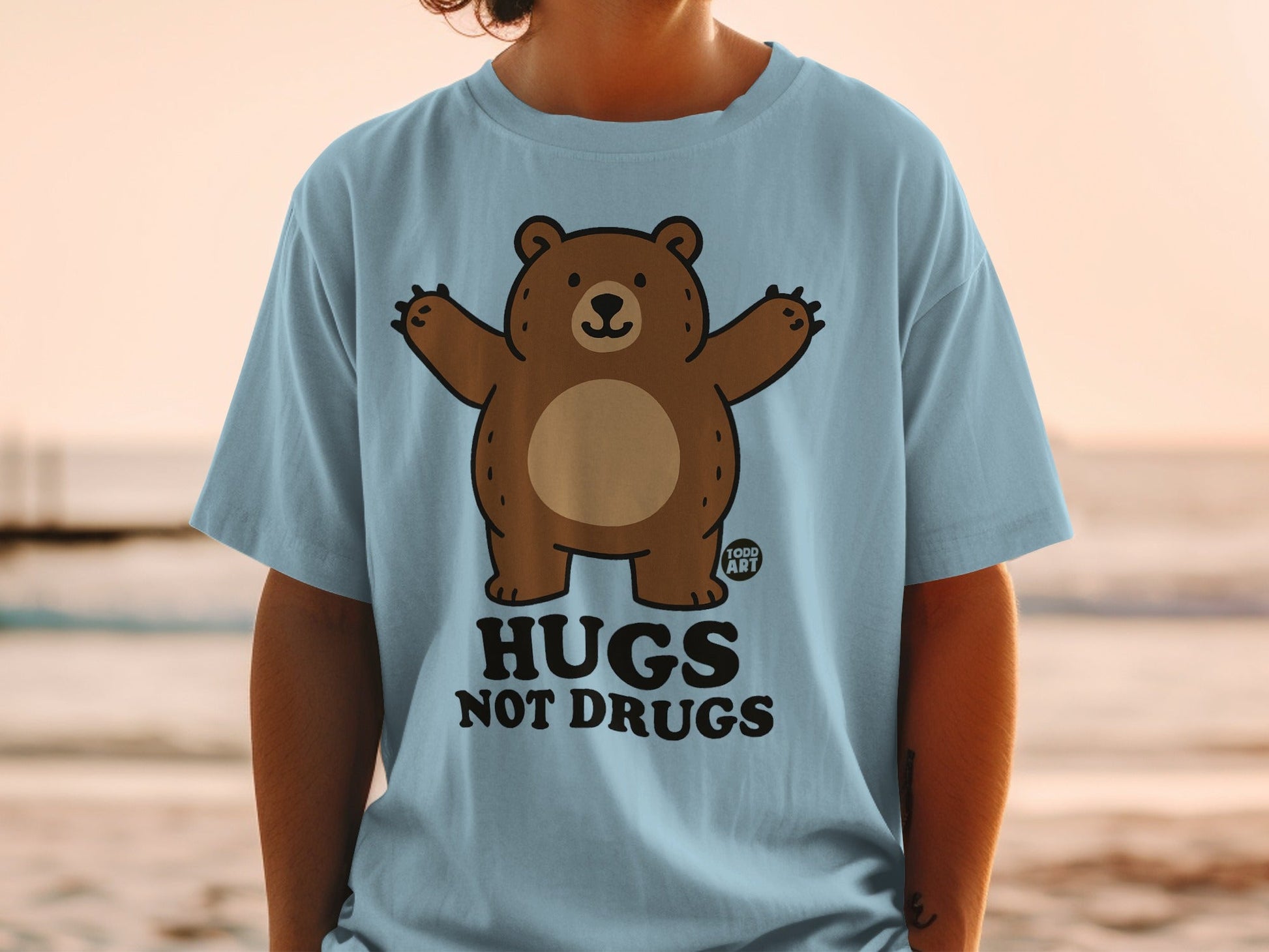 Hugs Not Drugs Bear Graphic Tee Shirt