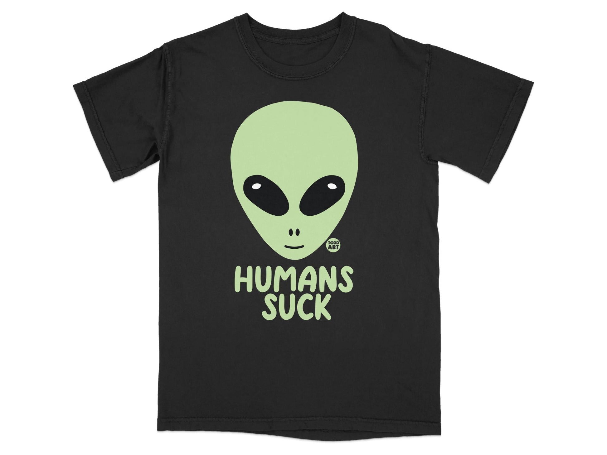 Alien Face with 'Humans Suck' T-Shirt Product