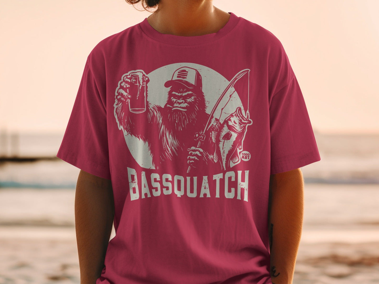 Bassquatch Graphic T-Shirt with Yeti Holding Drink Design