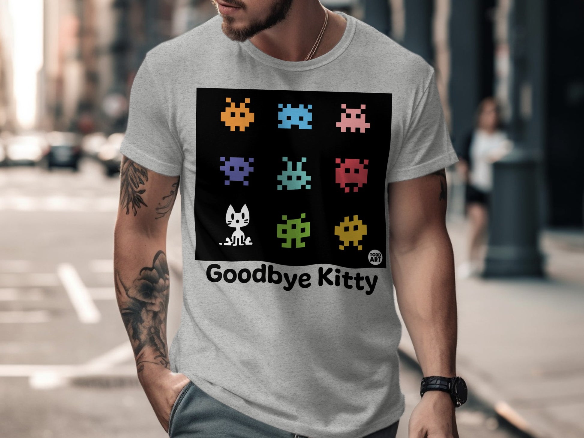 Retro Pixel Goodbye Kitty Graphic T-Shirt