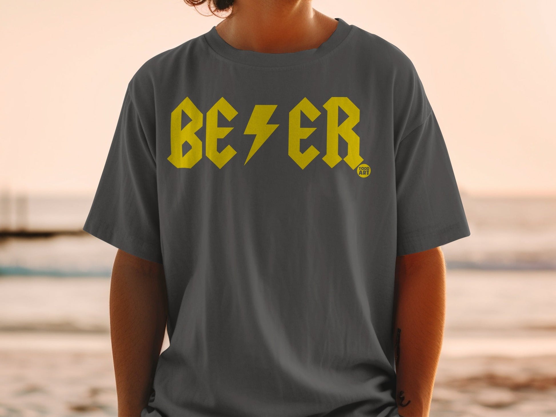 BEER Graphic T-Shirt with Bold Yellow Letters Design