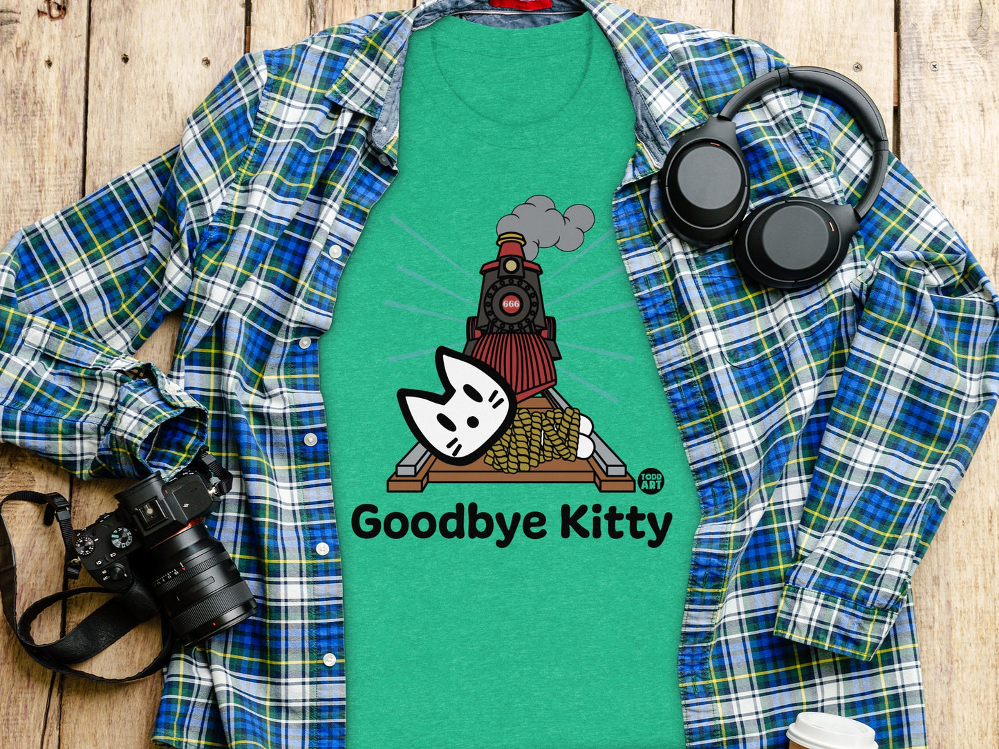 Goodbye Kitty Funny Graphic Teal Shirt Product
