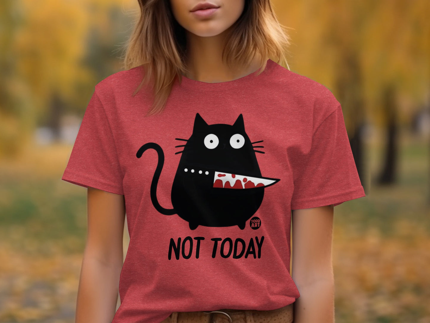 Not Today Cat with Knife Funny Graphic T-Shirt