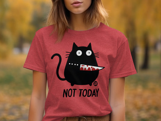 Not Today Cat with Knife Funny Graphic T-Shirt
