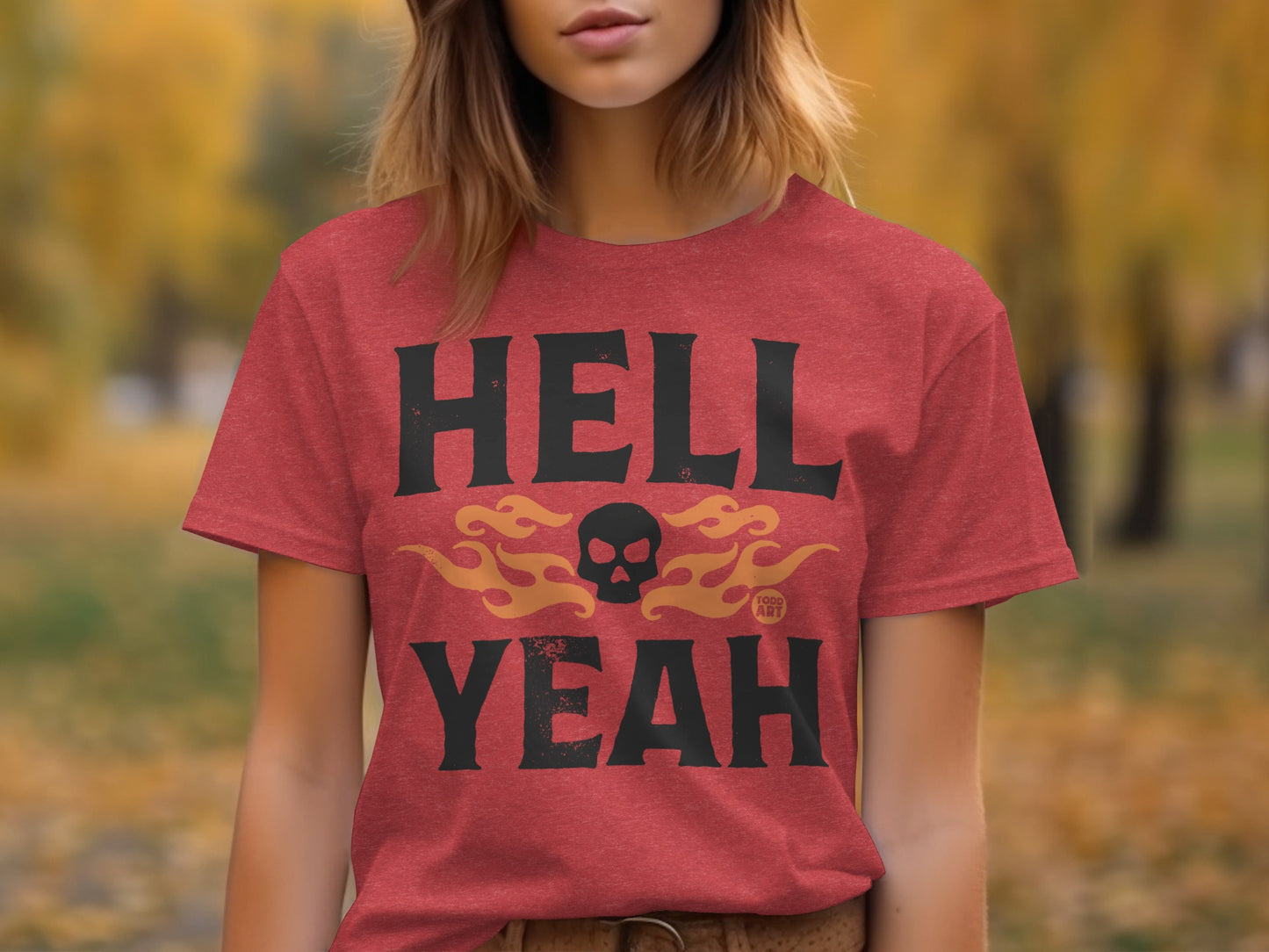 Hell Yeah Skull and Flames Design T-shirt