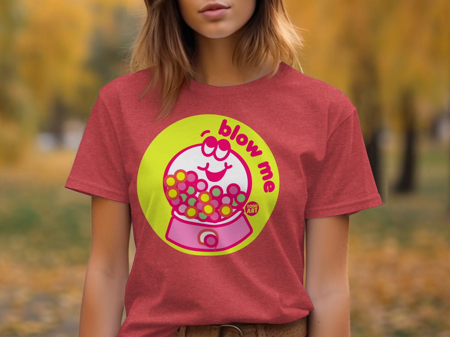 Blow Me Fun Bubble Gum Graphic Red T-shirt Product