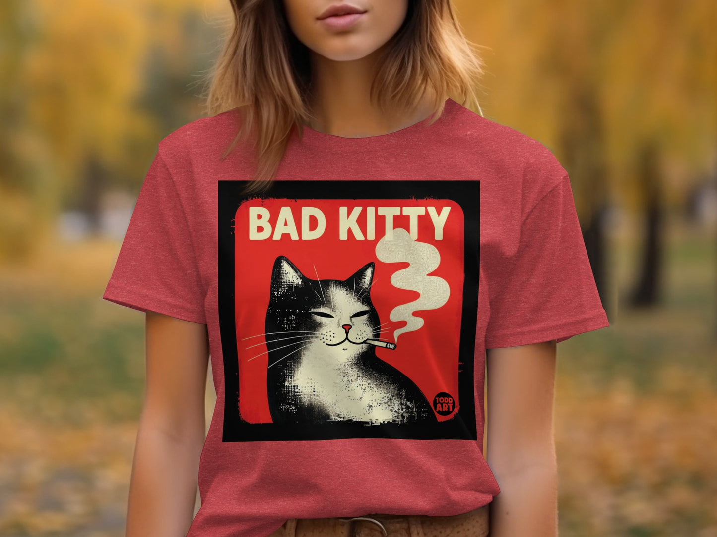 Bad Kitty Smoking Artwork Graphic T-shirt