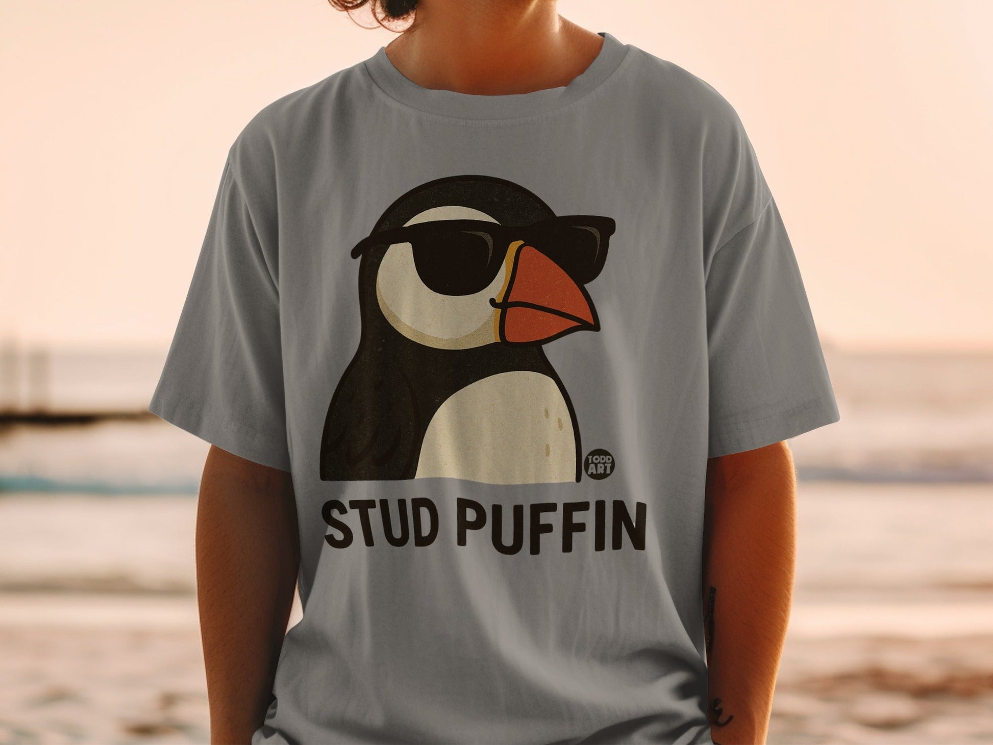 Stud Puffin Graphic Tee With Cool Sunglasses