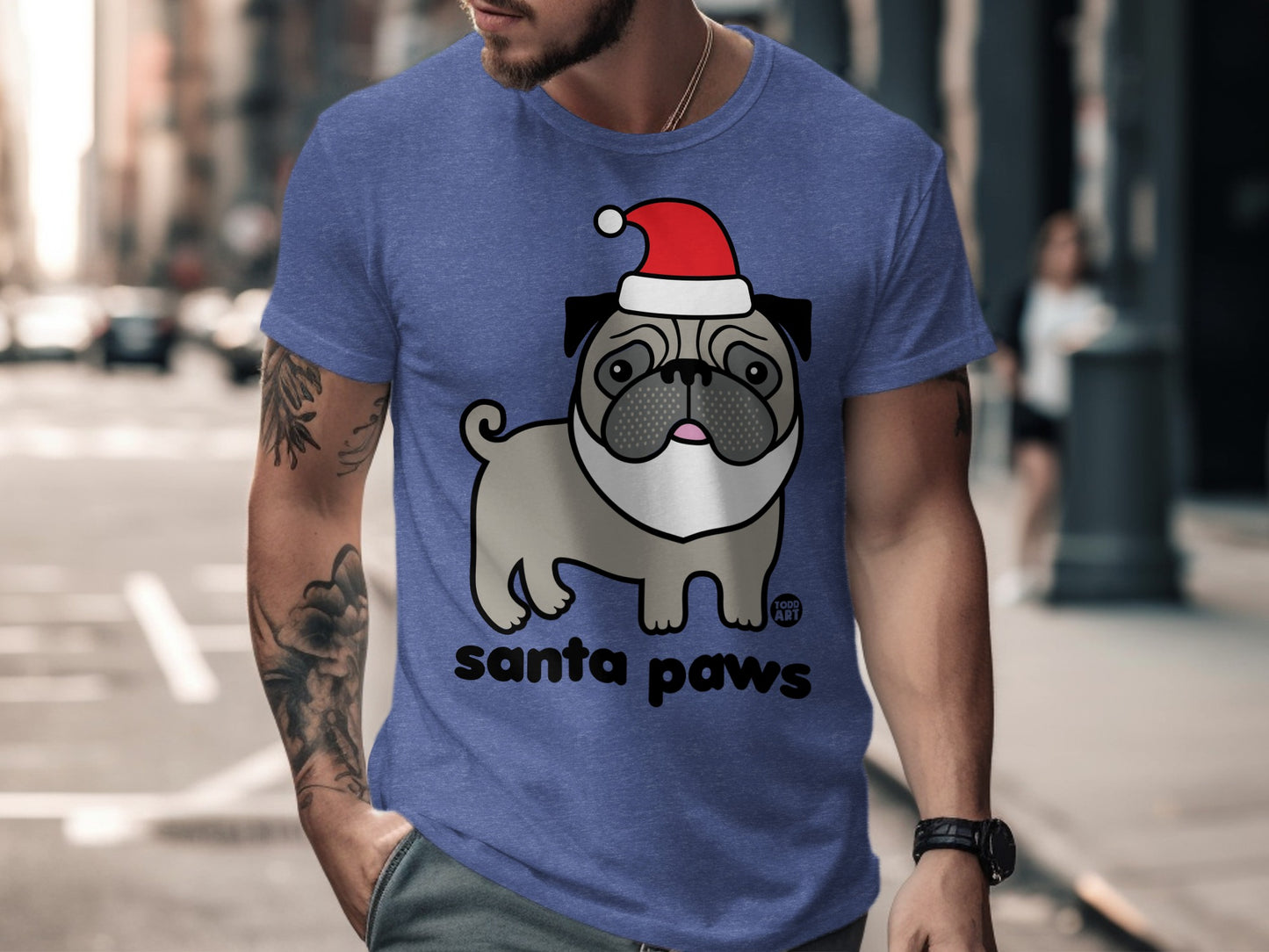 Santa Paws Cute Pug Christmas T-shirt Product