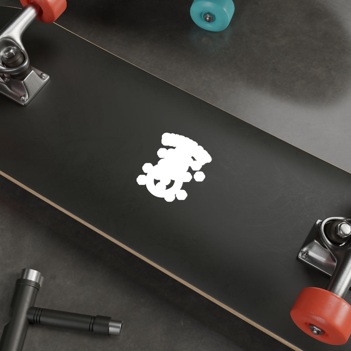 Sleek Black Skateboard with Unique White Design
