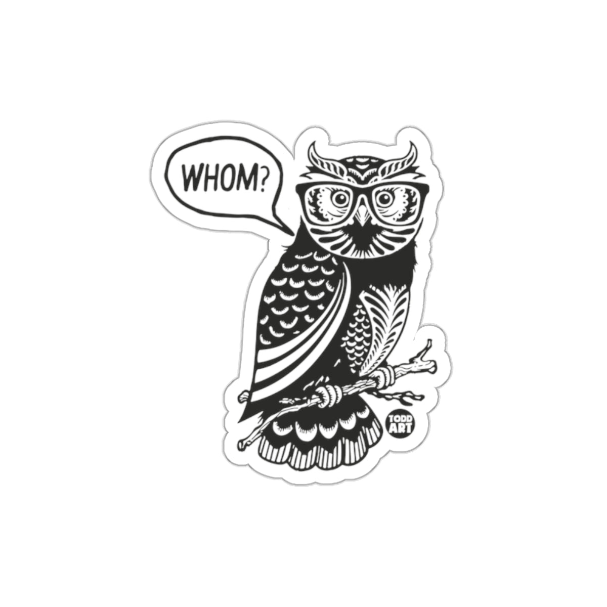 Illustration Smart Owl Asking Whom on Tree Branch sticker