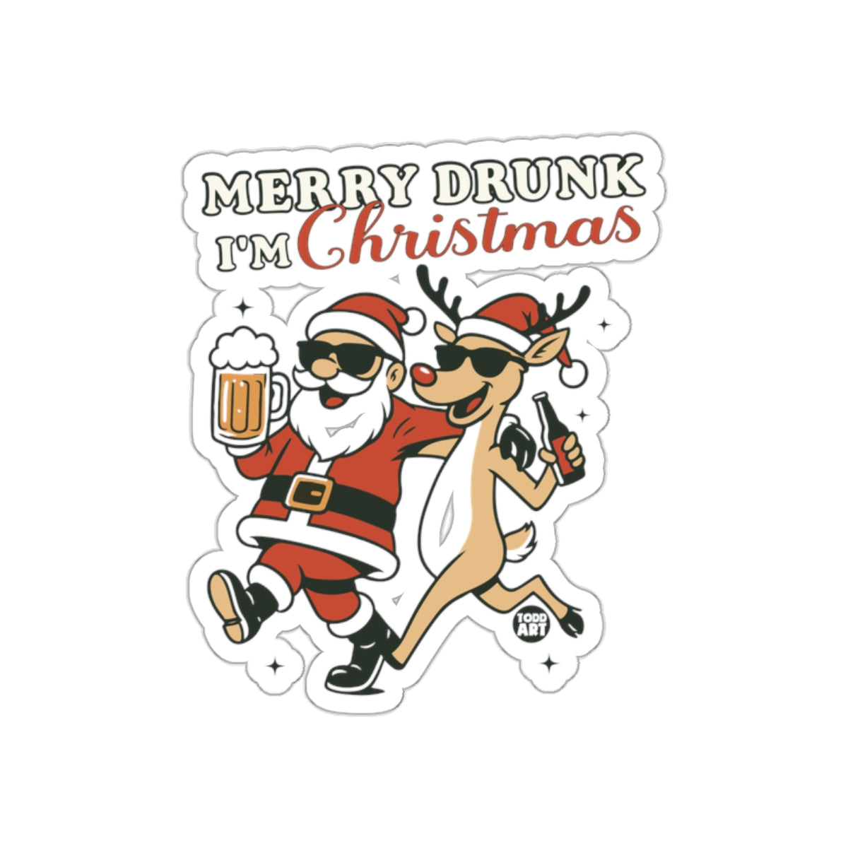 Merry Drunk I'm Christmas Santa and Reindeer Sticker