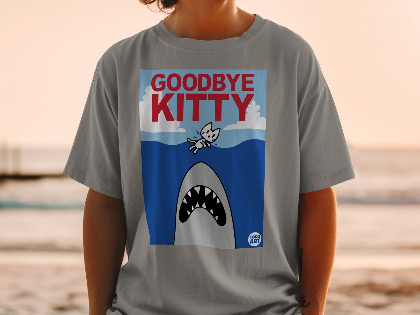 Funny Graphic 'Goodbye Kitty' Shark T-Shirt Apparel
