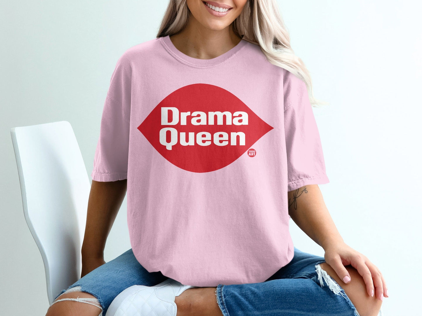 Pink t-shirt with "Drama Queen" in red diamond graphic.