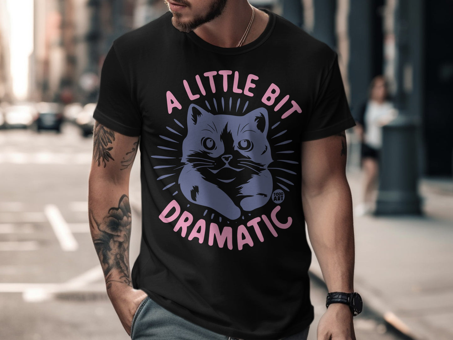 A Little Bit Dramatic Cat Design Men's Black Shirt