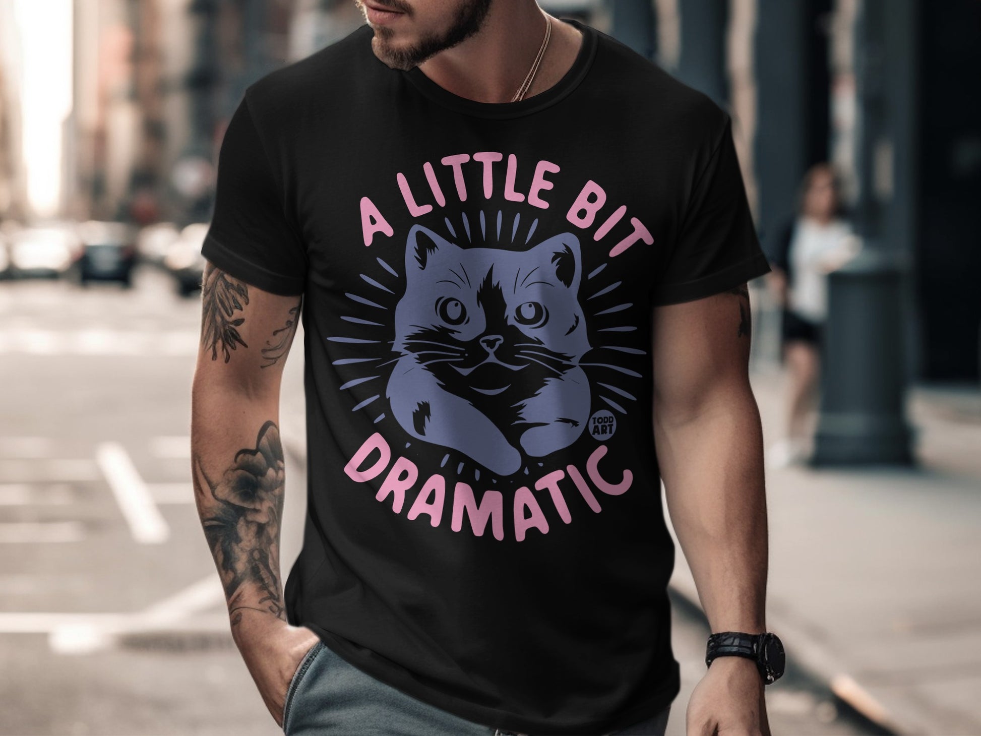 A Little Bit Dramatic Cat Design Men's Black Shirt