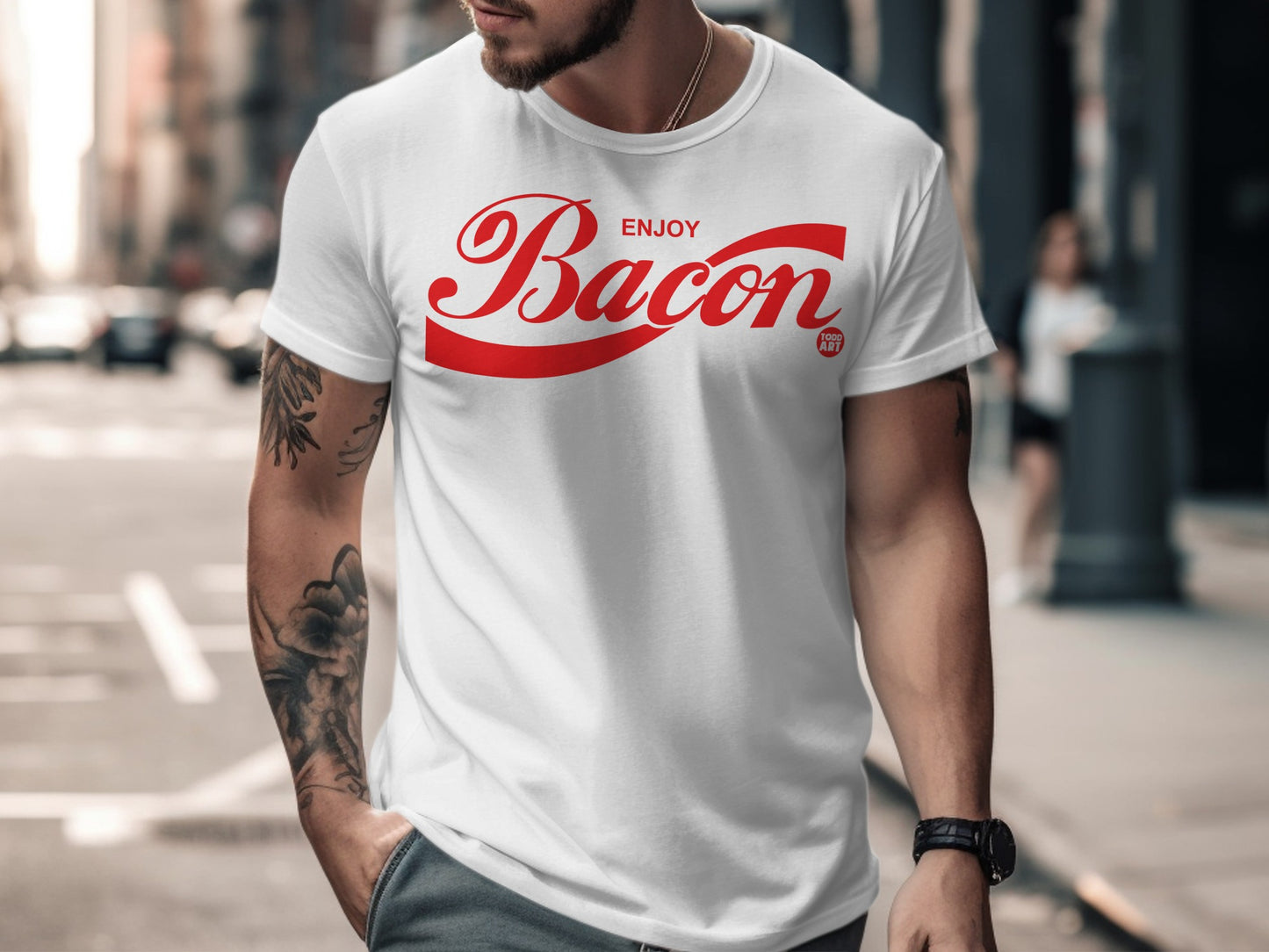Enjoy Bacon Graphic Design Casual T-shirt