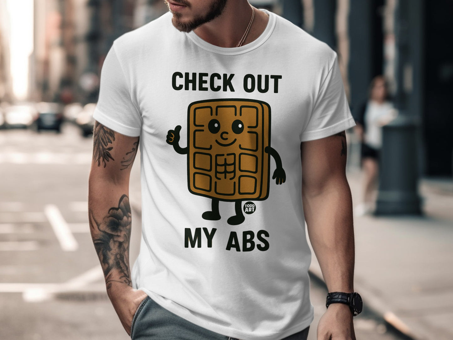 Check Out My Abs Funny Cartoon Waffle T-shirt