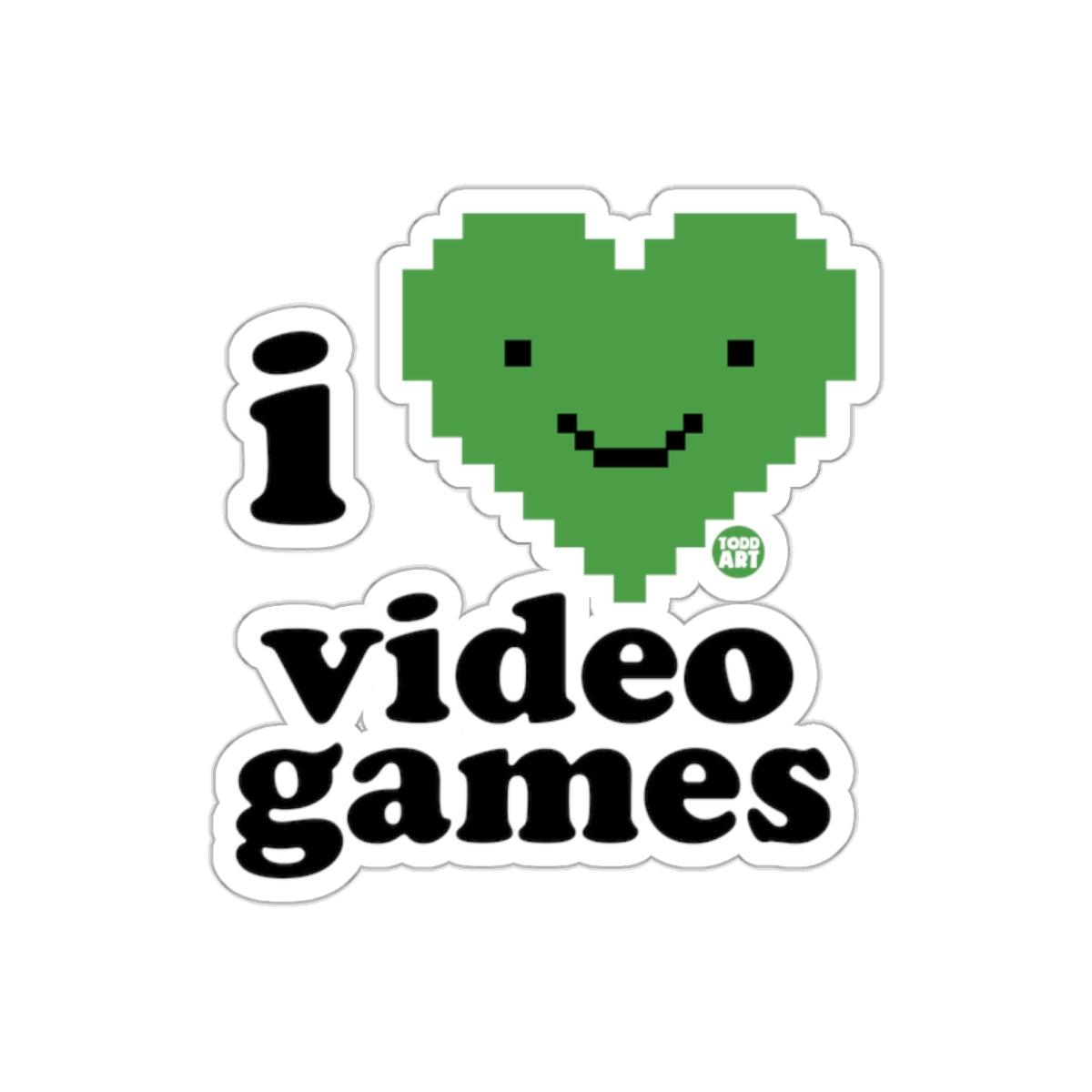 I Heart Video Games Cute Pixelated Green Heart Sticker