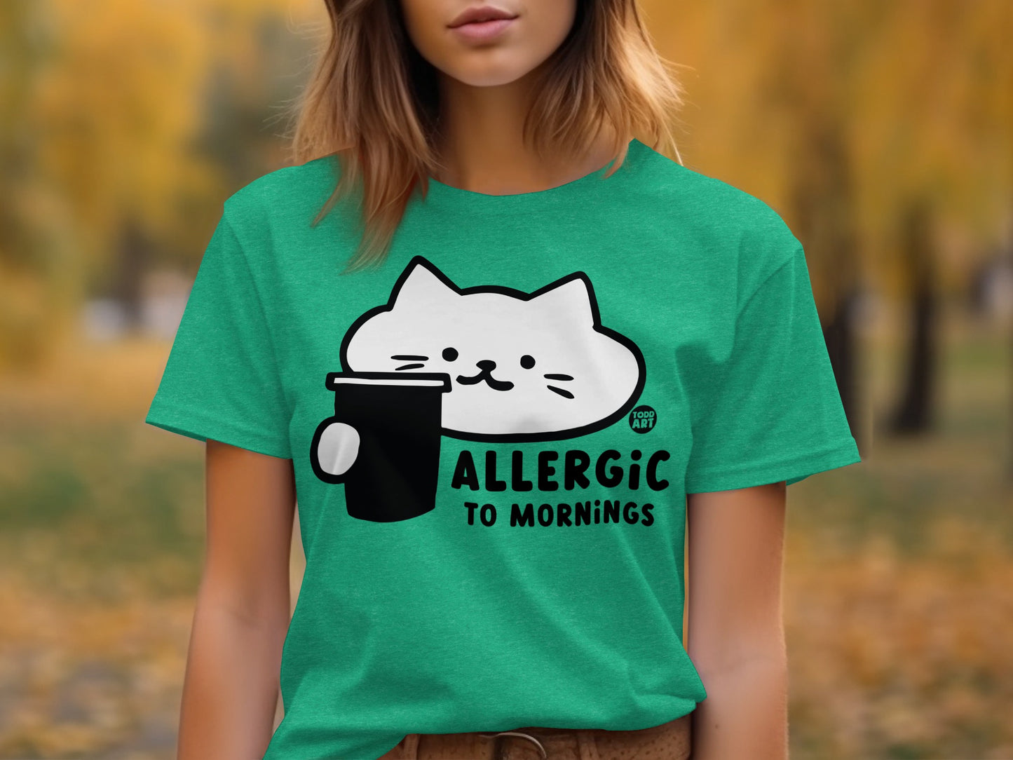 Cute Cat Allergic to Mornings Graphic T-shirt