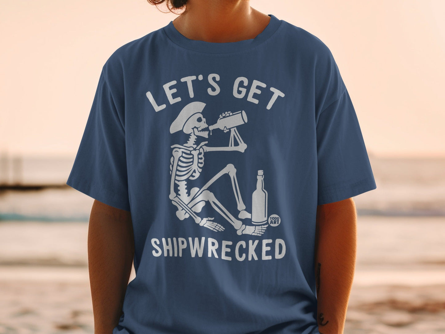 Let's Get Shipwrecked Skeleton with Telescope T-shirt