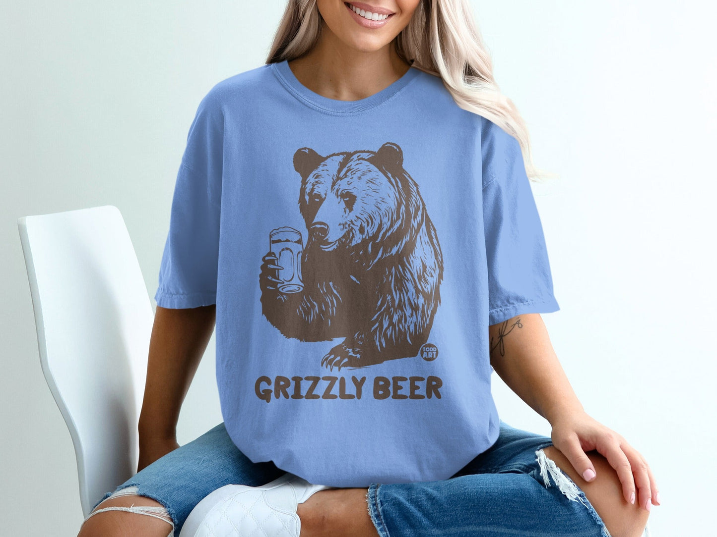 Grizzly Bear Beer Graphic Printed Casual Unisex T-shirt