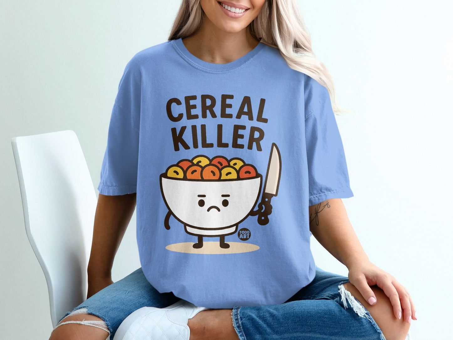 Cereal Killer Cartoon Bowl Funny Graphic Tee Product